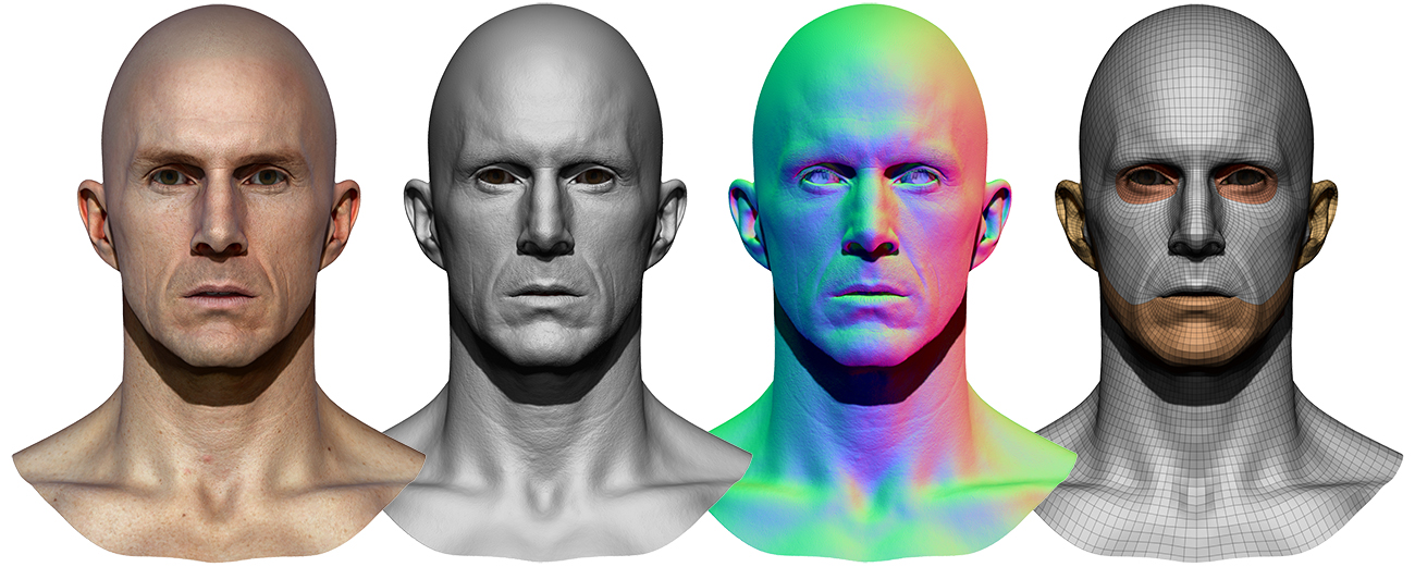 ZBrush shaders on 40's male head model